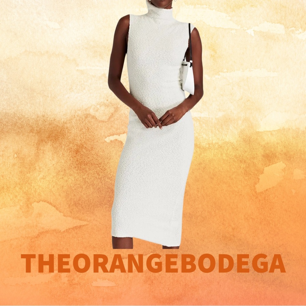 Helmut Lang Ruched Merino Wool-Blend Turtleneck Midi Dress Size S